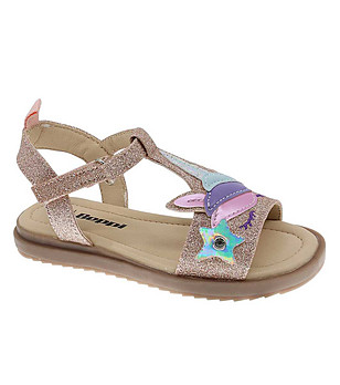 Розови детски сандали с глитер ефект Еднорог снимка