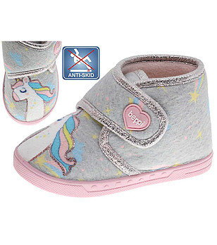 Бебешки пантофи в сиво и розово Еднорог 19-23 номер снимка