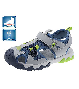 Детски анатомични сандали в сиво и тъмносиньо снимка