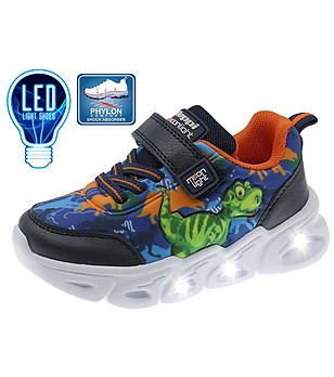 Тъмносини детски маратонки с принт Динозавър снимка