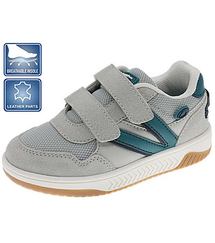 Сиви детски обувки с елементи от естествена кожа снимка