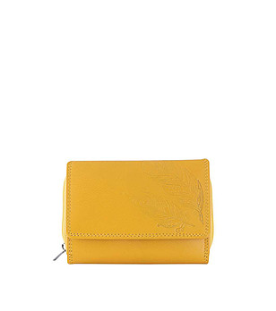 Жълт дамски кожен портфейл с ефектни мотиви с RFID снимка