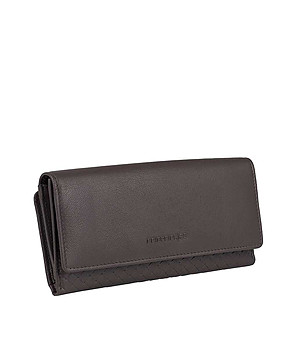 Голям дамски портфейл от естествена кожа в цвят таупе с RFID защита снимка