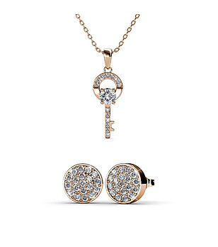 Розовозлатист позлатен комплект от колие и обеци ROSA със Swarovski снимка