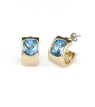 Златисти дамски обеци със син кристал Santorini снимка