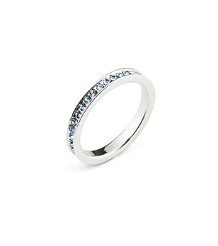 Дамски пръстен с покритие от бяло злато и сини кристали Swarovski размер M снимка