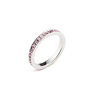 Дамски пръстен с покритие от бяло злато и розови кристали Swarovski размер S снимка