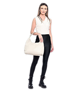 Бежова дамска чанта от естествена кожа Izora снимка