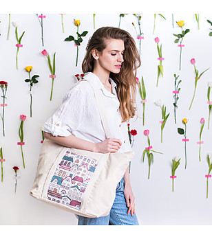 Дамска памучна чанта с пано с принт снимка