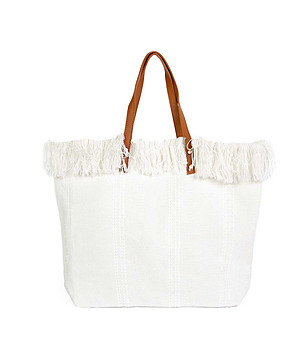 Бяла дамска текстилна чанта с ресни Dallas снимка