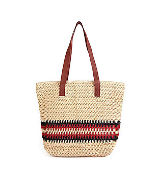 Дамска чанта в екрю с кант в червено и черно Altamesa снимка