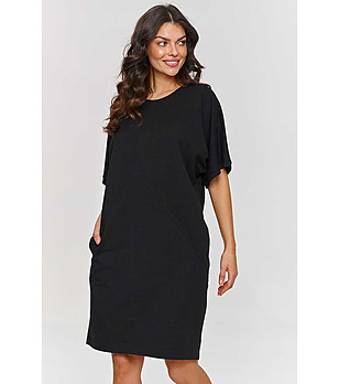 Черна памучна рокля с джобове Sara снимка