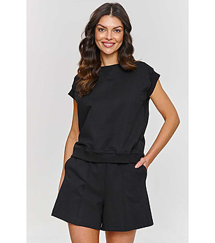 Черен дамски памучен сет от блуза и панталонки Eva снимка