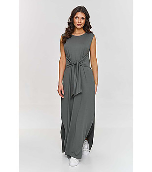 Дълга рокля без ръкави в цвят каки Dina снимка