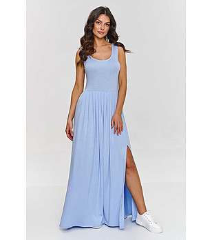 Светлосиня дълга рокля без ръкави Mona снимка