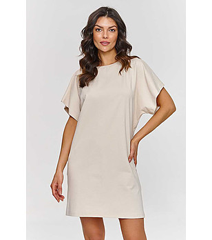 Светлобежова памучна рокля Lina снимка