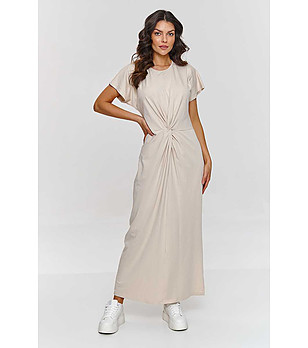 Дълга памучна рокля в светлобежово Zina снимка