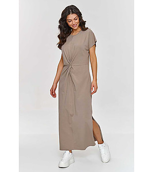 Дълга памучна рокля в цвят мока Zina снимка