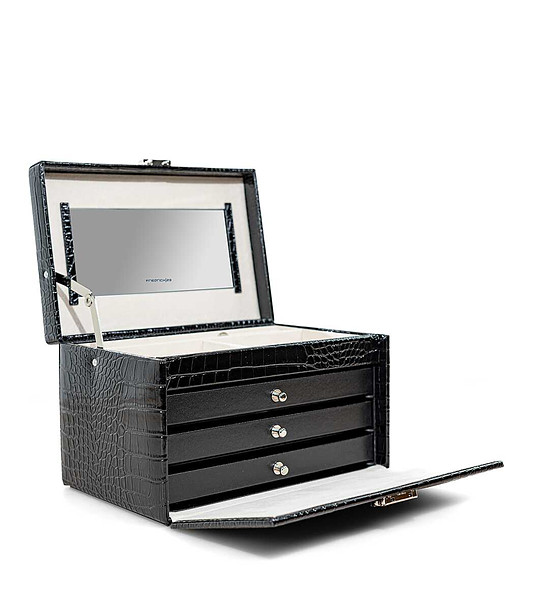 Кутия за бижута на 4 нива в черно с кроко релеф Caiman снимка