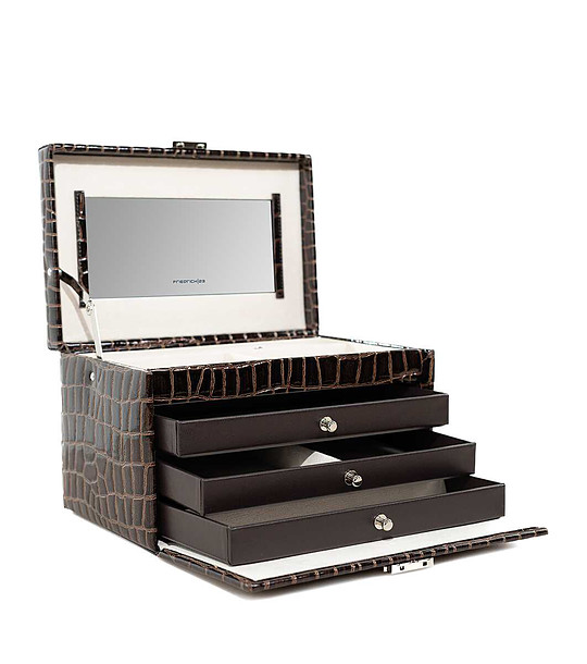 Кутия за бижута на 4 нива в тъмнокафяво с кроко релеф Jolie снимка