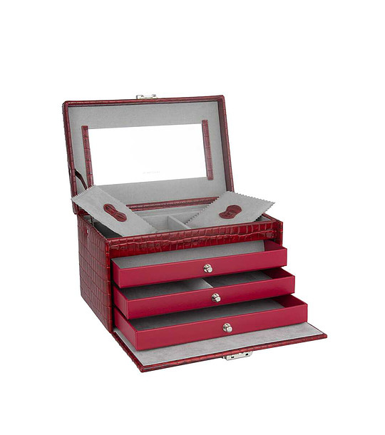 Кутия за бижута на 4 нива в тъмночервено с кроко релеф Jolie снимка