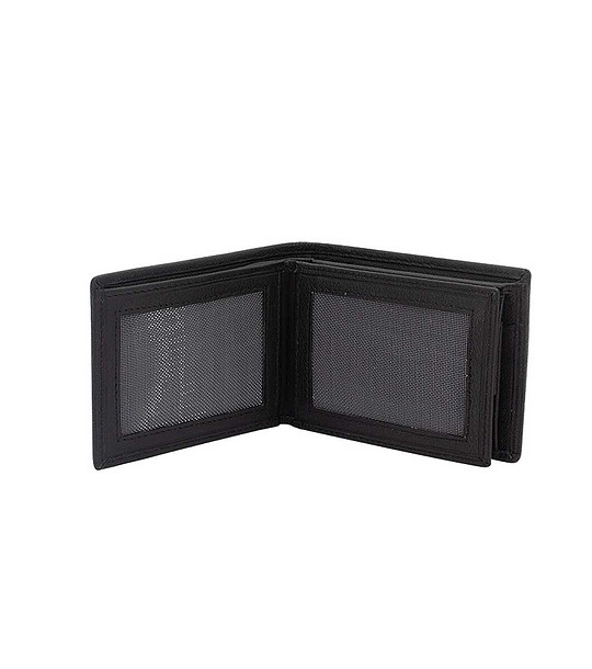 Малък черен кожен портфейл с RFID защита снимка