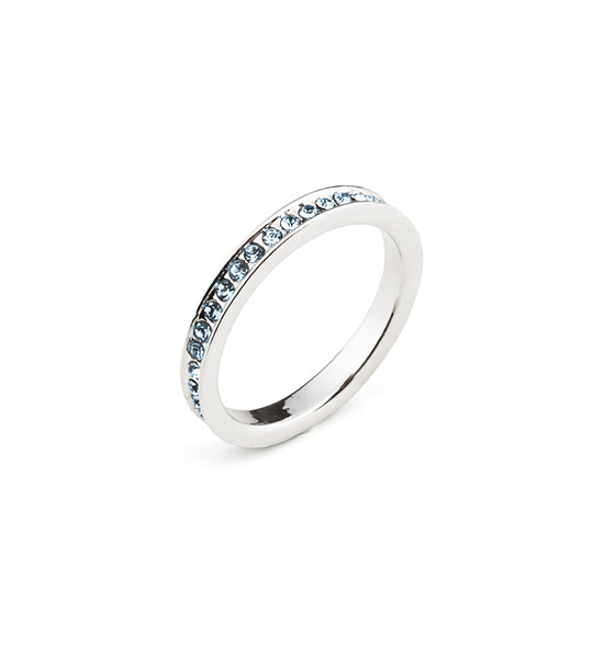 Дамски пръстен с покритие от бяло злато и сини кристали Swarovski размер M снимка