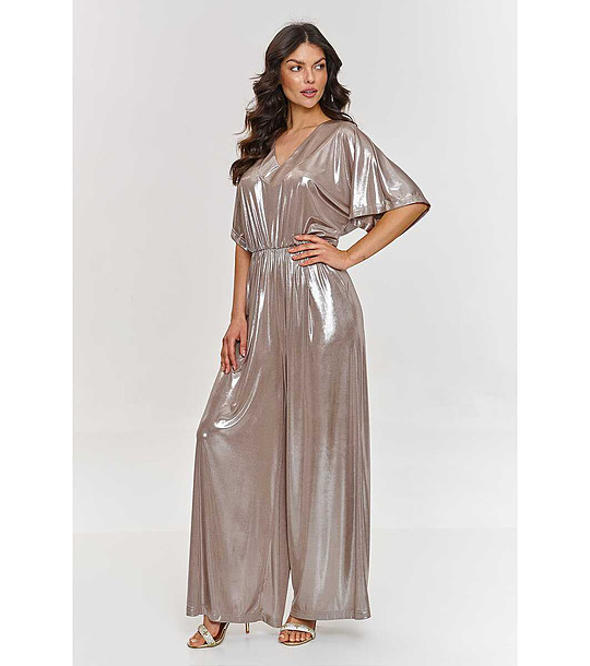 Дaмски гащеризон в цвят капучино с лъскав ефект  снимка