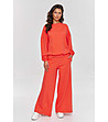 Памучен дамски комплект от блуза и панталон в цвят корал -1 снимка