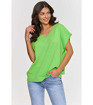 Зелена дамска блуза от фино плетиво Merita снимка