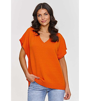 Оранжева дамска блуза от фино плетиво Merita снимка