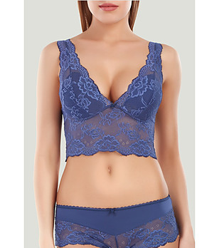 Син сутиен тип корсет от дантела Via снимка