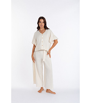 Дамска блуза в цвят крем с лен снимка