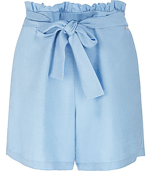 Светлосини дамски къси панталонки с лен снимка