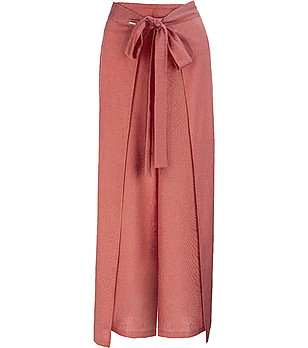 Дълъг летен дамски панталон в розов нюанс с лен снимка