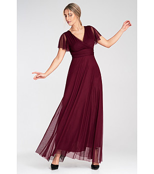 Дълга рокля с тюл в бордо Erika снимка