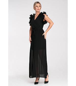 Черна рокля с ефектни къдрички Zia снимка