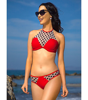 Бански от 2 части в червено с панели на точки снимка