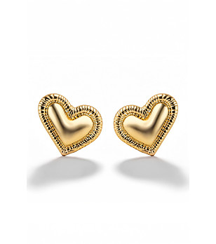 Позлатени дамски обеци сърца снимка