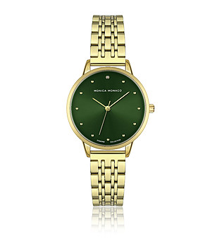 Дамски часовник в златисто със зелен циферблат снимка