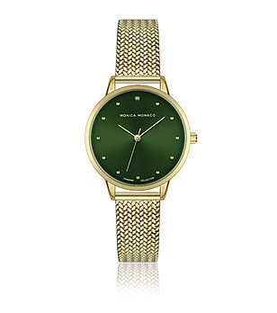 Дамски часовник в златисто с циферблат в зелено снимка