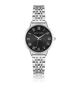 Дамски сребрист часовник с черен циферблат снимка