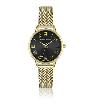 Златист дамски часовник с черен циферблат снимка