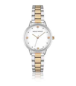 Сребрист дамски часовник със златист кант снимка