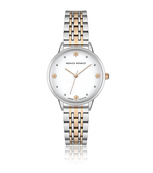 Дамски сребрист часовник с розовозлатисти кантове снимка