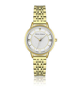 Дамски часовник в златисто с бял циферблат снимка