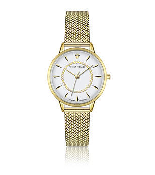 Дамски златист часовник с циферблат в бяло снимка