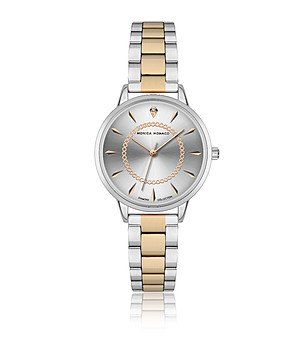 Дамски сребрист часовник с розовозлатист кант снимка