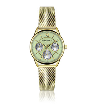 Златист дамски часовник със светлозелен циферблат снимка