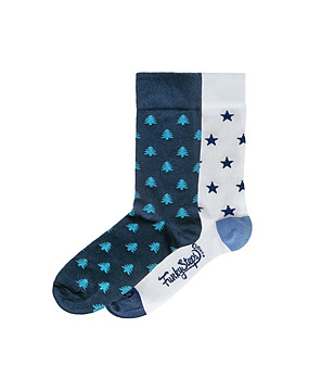 Комплект от 2 чифта памучни чорапи с принт в синьо и бяло снимка